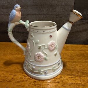 Lenox Cream Watering Can with Pink Floral and Bird Design